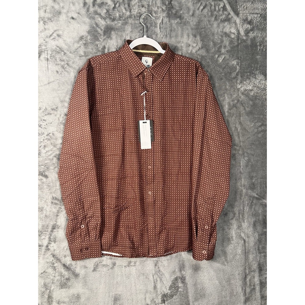 Craft + Flow Mens Large Brown Geometric Diamond Print 4 Way Stretch Button Shirt